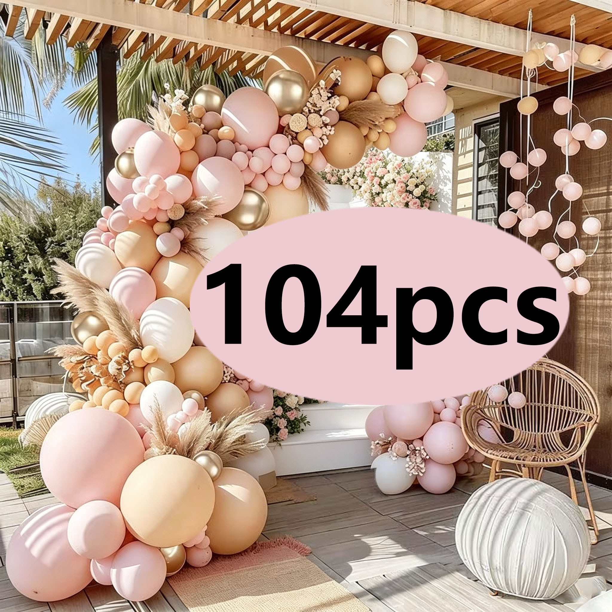 TEMU 104pcs Peach White Balloon Arch Set, 18/10/5 Inch Peach White White Latex Balloons, Suitable For Graduation Theme Party Decoration, New Year