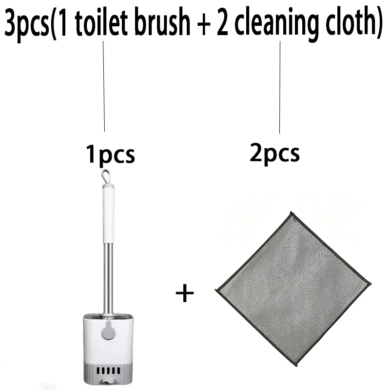 TEMU 3pcs(1 Toilet Brush  2 Cleaning Cloth)wall-mounted Toilet Brush Set With Long Handle- Flexible& Dead- Design For Easy Bathroom Cleaning,