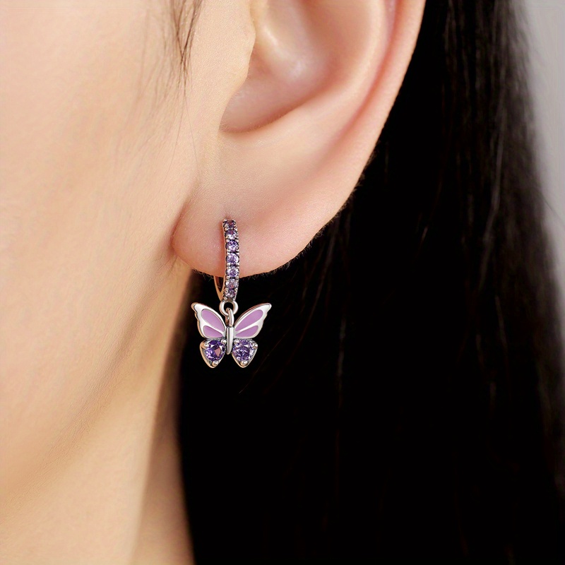 Women's Purple Butterfly Earrings, Hypoallergenic