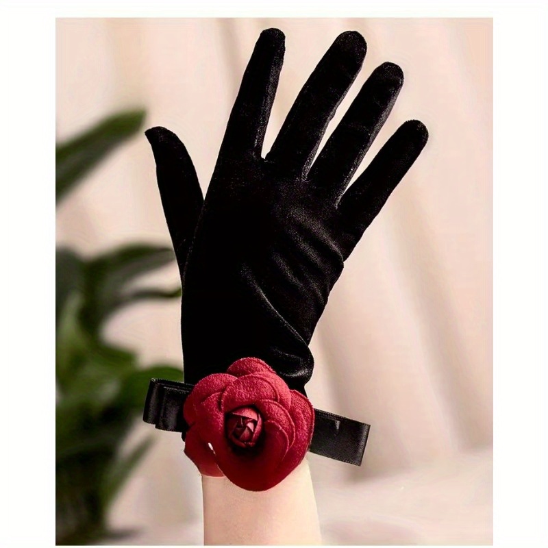 элегантные черные вечерние платья, перчатки с цветочным манжетом, смесь полиэстера и спандекса, для особых случаев, для женщин, детали 1