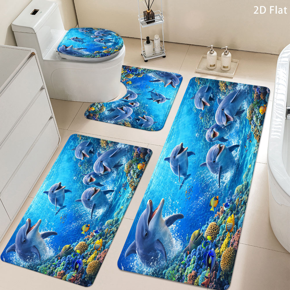TEMU Ensemble de tapis de bain antidérapants 2D plats 3/4 pièces, soleil chaud sur les , tapis décoratif , absorbant , pour porte de douche, tapis