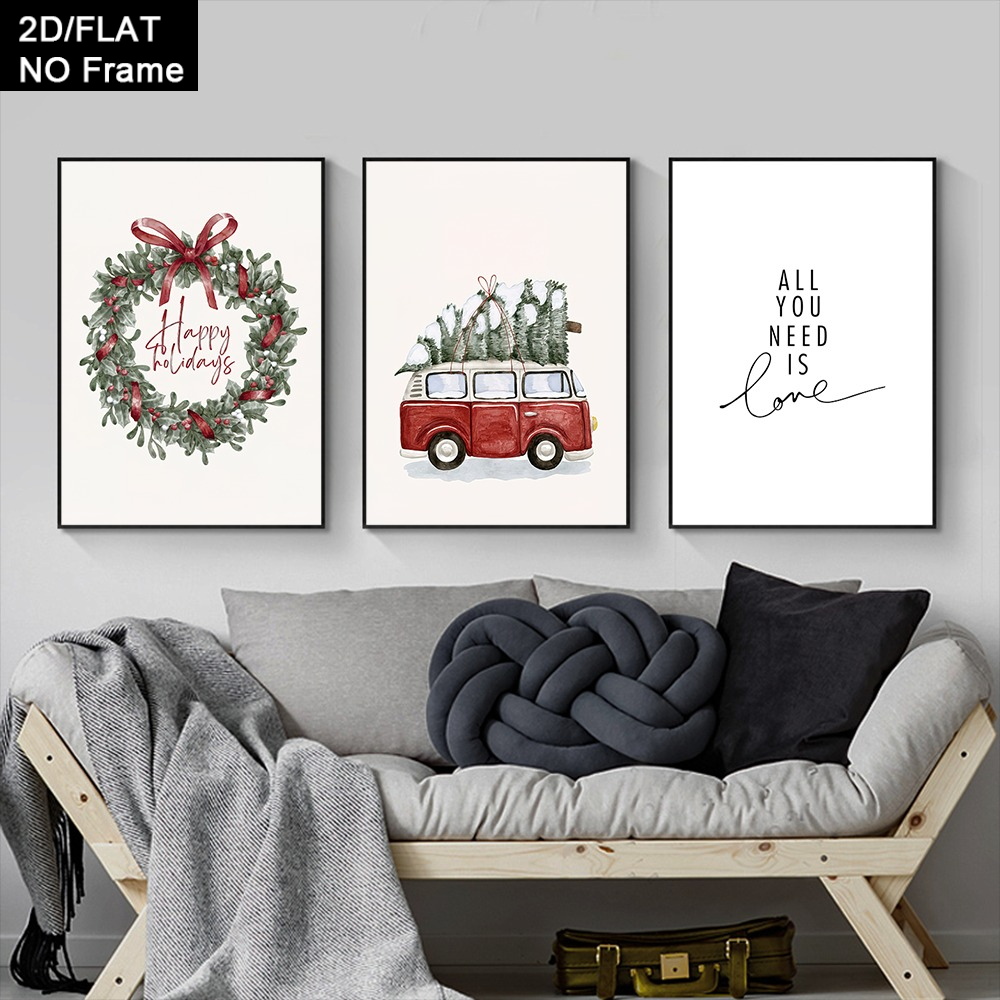 TEMU 2D Flat, 2D Flat, 2D/FLAT 3-teiliges Set ungerahmte Weihnachts-Leinwand-Wandkunst - Klassische und dekorative Kunststil Cartoon Weihnachtsbäume,
