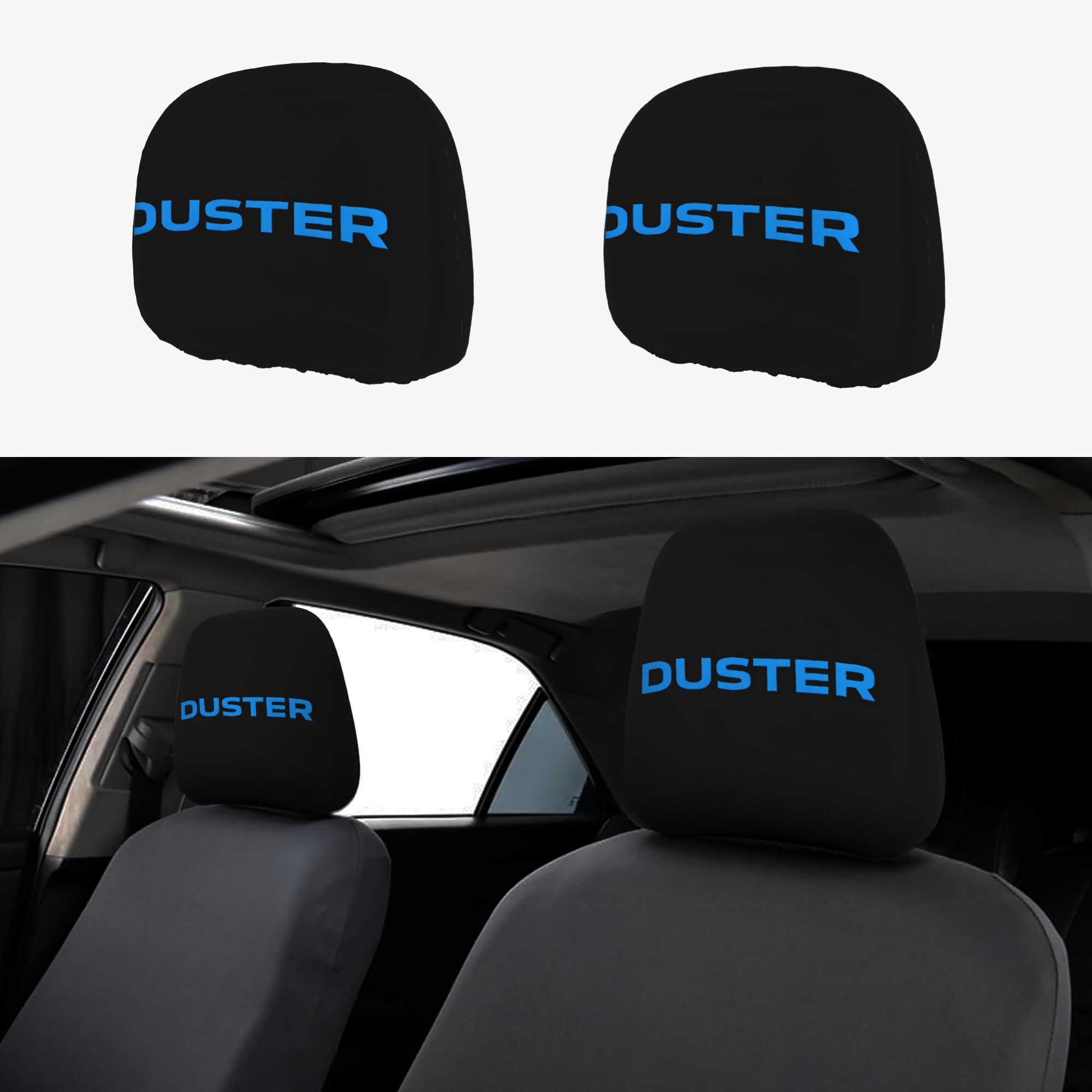TEMU 2pcs Duster Letter Print Car Headrest Covers, Car Interior Decor, Universal Fit, Washable, , Suitable For Long Driving, City Commuting, Perfect