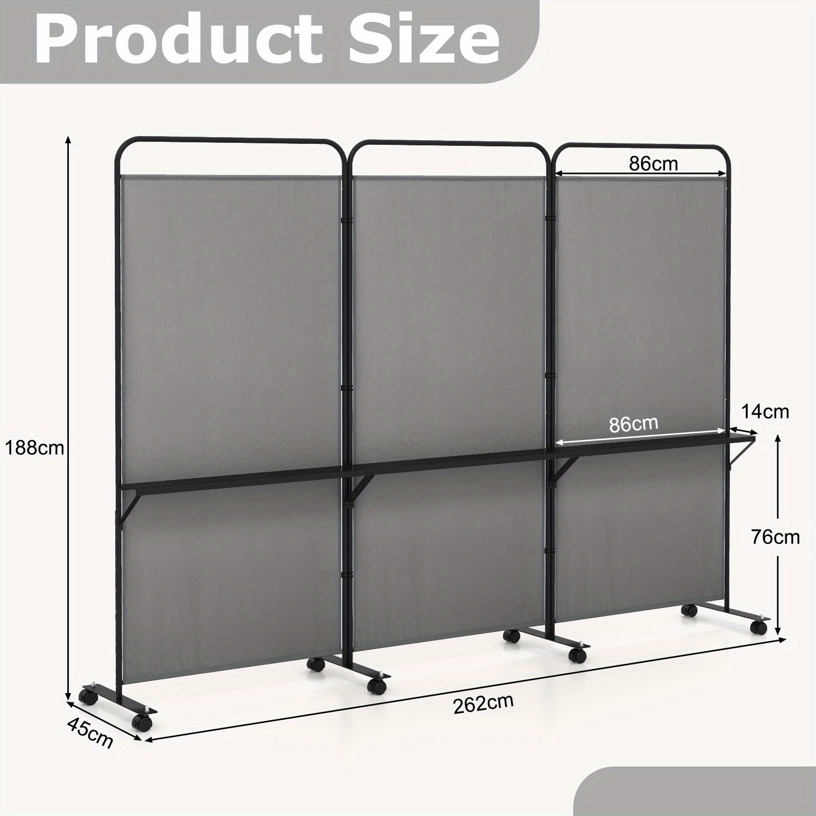   heavy duty 3 panel folding room divider with rolling privacy screen freestanding partition with 3 sturdy metal shelves extra tall space saving partition for home office living room retail   storage contemporary design   construction small  