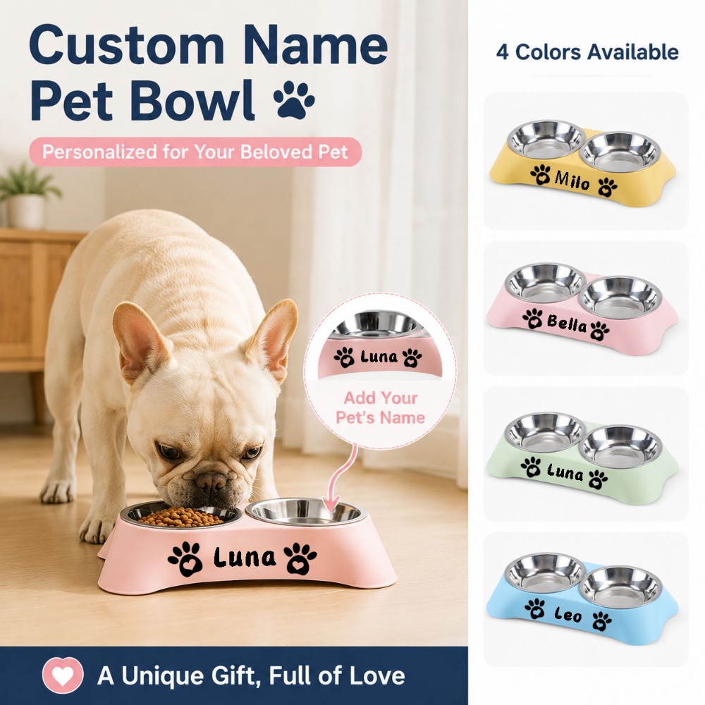 Customizable Stainless Steel Dog Bowl, Double Bowl Set
