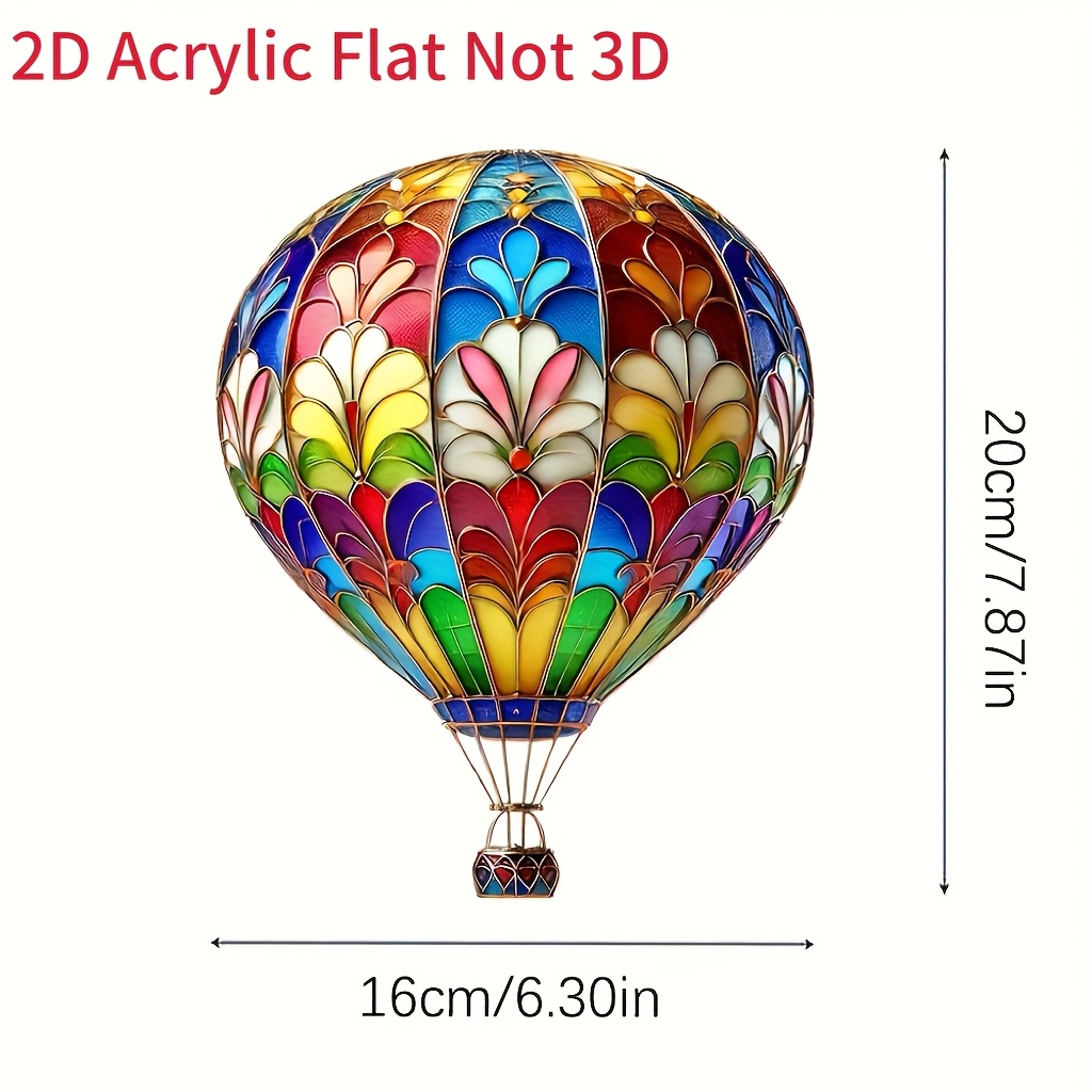 TEMU 2d Flat - 2d Plane - [2d Plane] Colorful Hot Air Balloon Acrylic - 7.87-inch Hanging Decoration, Vibrant Stained Design, Perfect Gift For Home