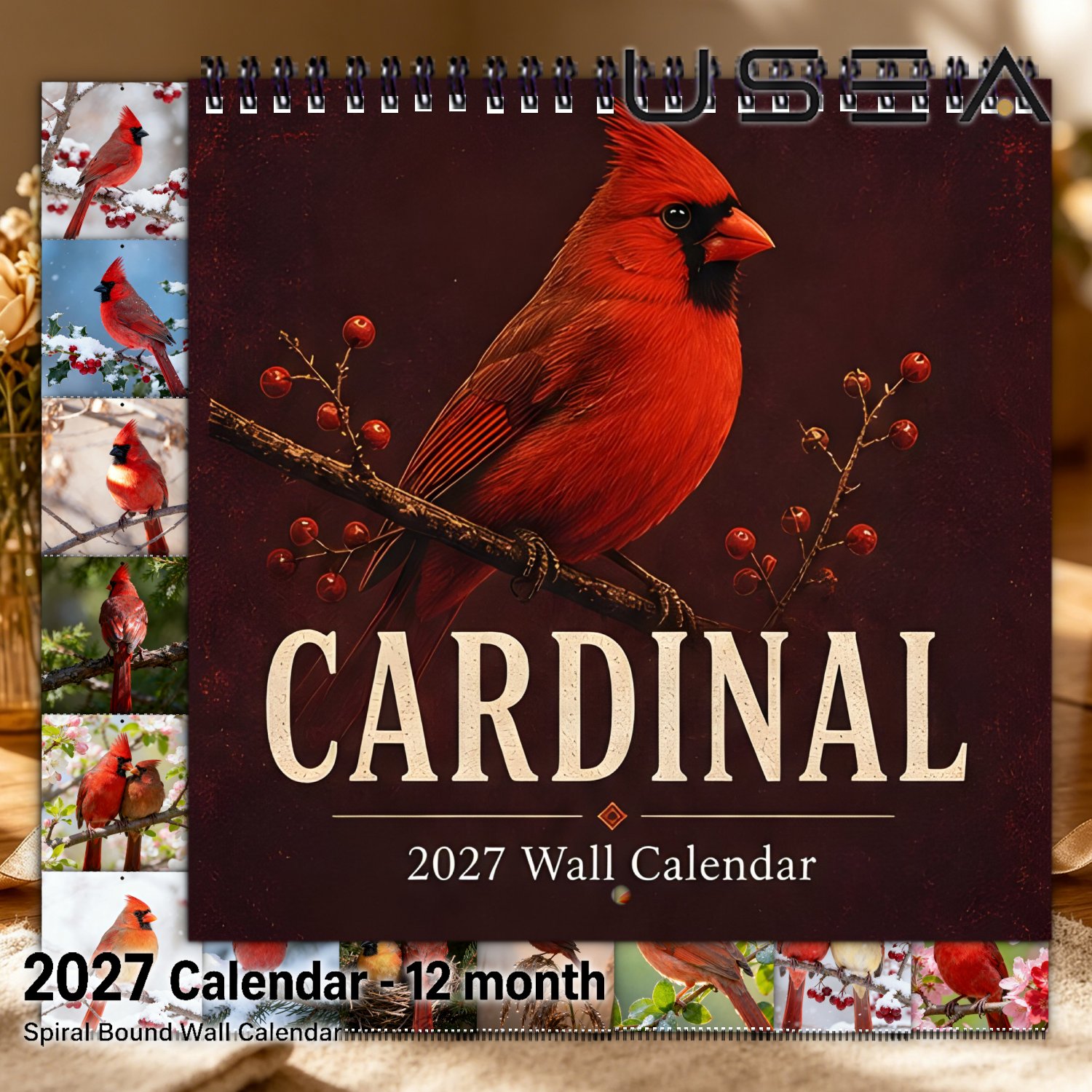 TEMU 2027 Wall Calendar 2027 12-month And Berry Branch Hanging Wall Calendar, Twin Wire Spiral Bound, Large Blocks, Yearly Organizer, Aesthetic Decor