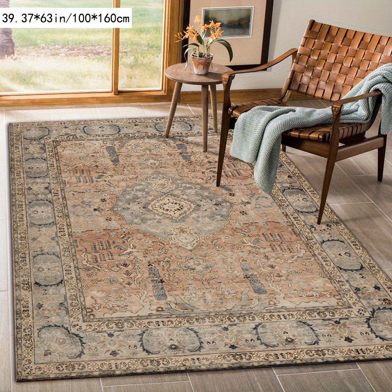 TEMU Soft Plush   Dotted Plastic Bottom, 1pc Traditional Vintage Pattern Rug, Upgraded Soft Area Rug, Suitable For Living Room, Bedroom, Study,