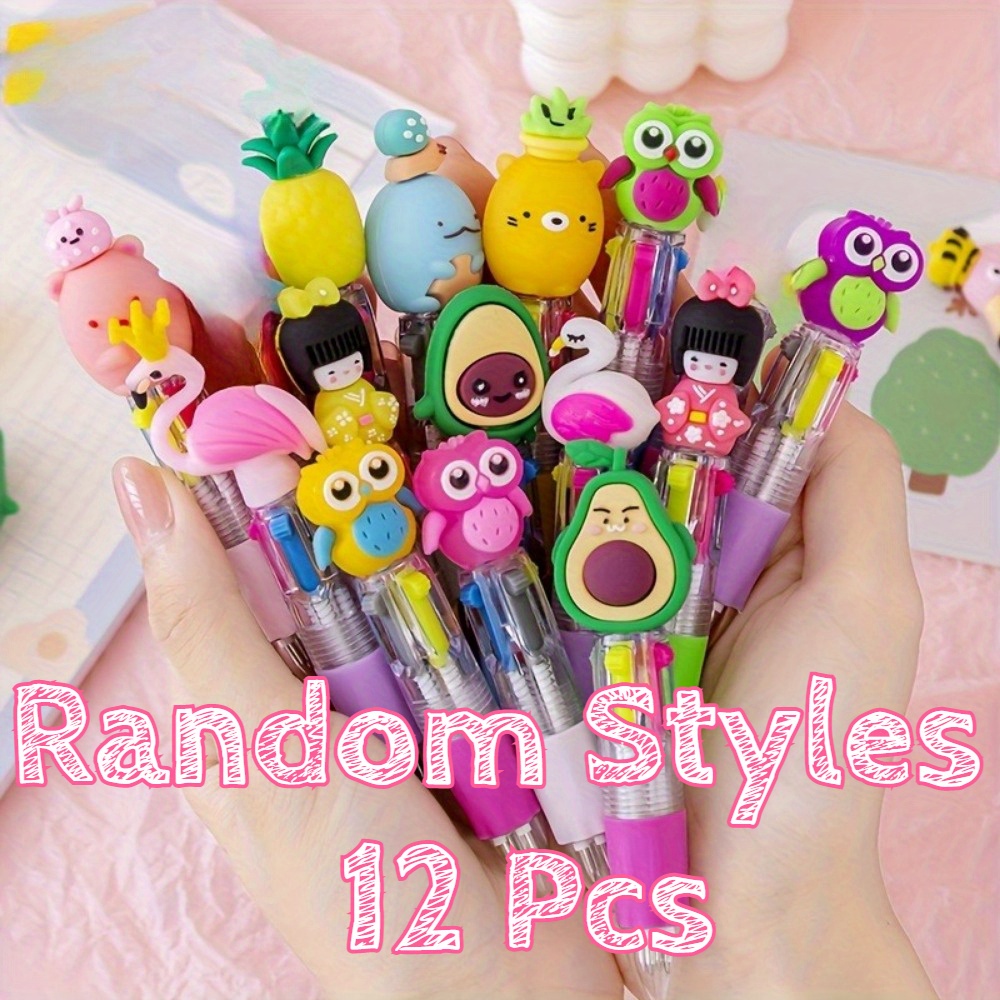 Image of Random Set Of 12/24/36pcs Cute Retractable Ballpoint Pens, Ergonomic Round Pen Body, Medium Nib, Pvc Material, Stick Pen Structure, All Kinds Of Cute Designs, Suitable For School And Office Supplies