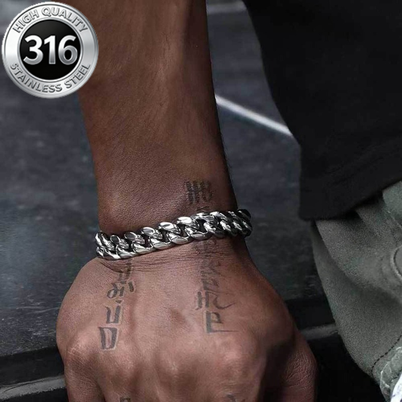 TEMU 1pc Men's Non-fading 316l 316l 316l 316l 316l Stainless Steel Glossy Cuban Link Bracelet, Father's Day Premium Gift, Hypoallergenic, Wear,