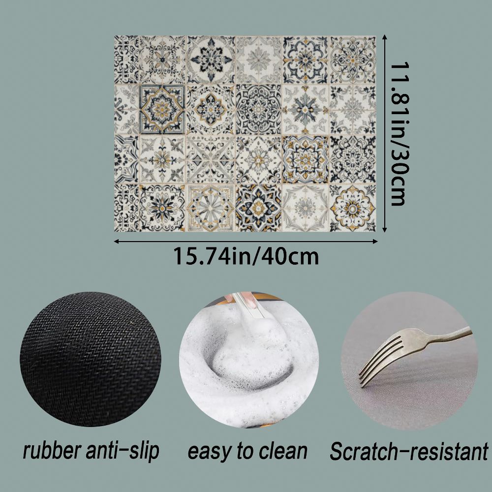 TEMU 1pc Drainage Mat Floral Geometric Quick Dry Non-slip Fast Absorbing Reusable Large Dish Drying Mat For Kitchen Countertops Bathroom Shower Mat