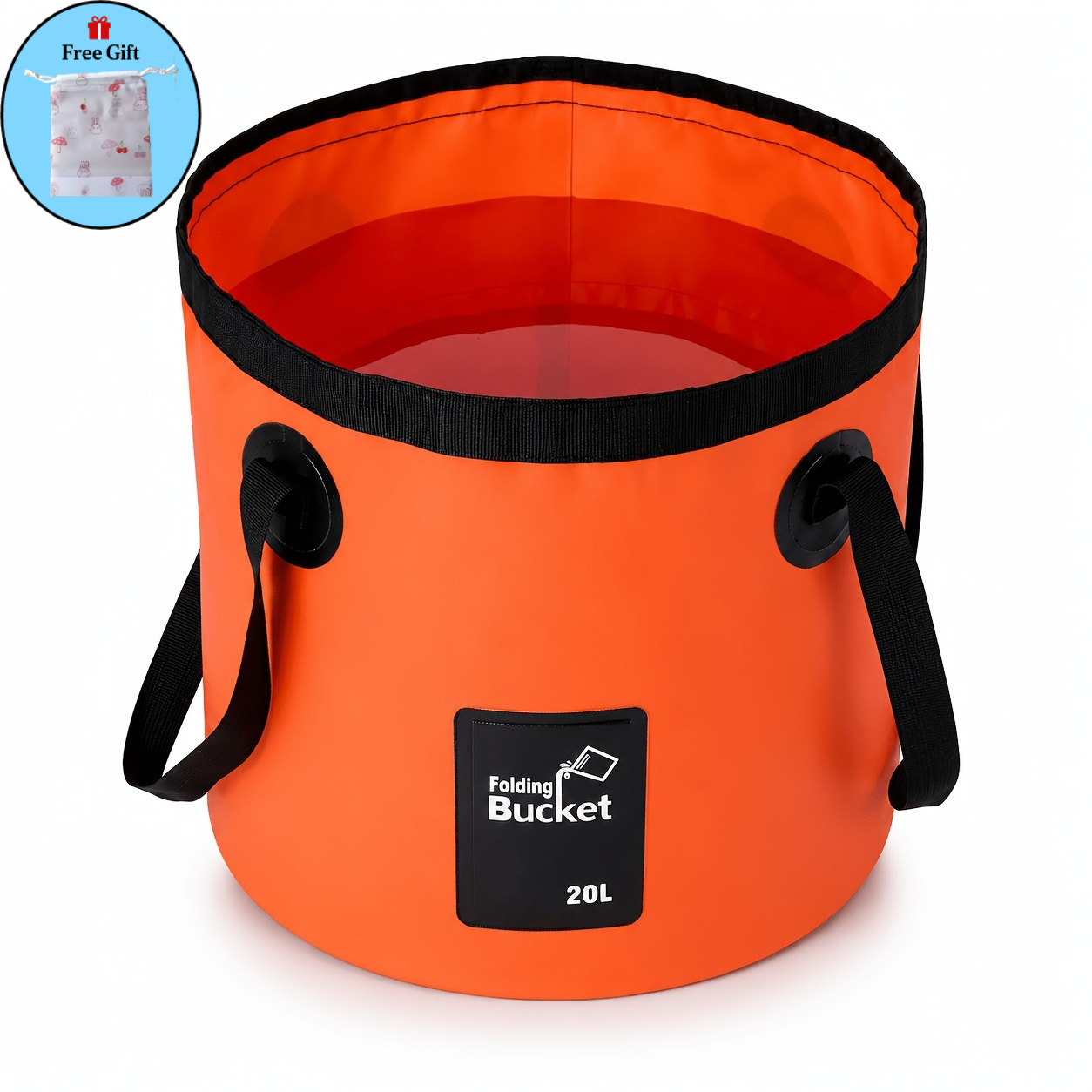 TEMU 2pcs Set (1pc Foldable Bucket And 1pc Free Mushroom Storage Bag), 20-liter Yellow Orange Foldable Bucket, Portable Pvc Bucket With Handle,