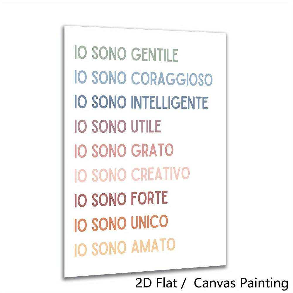 TEMU 2d Flat, 1pc Italian Positive Affirmations Poster - Bilingual English/italian Motivational Wall Decor With Pastel Colors - Minimalist,