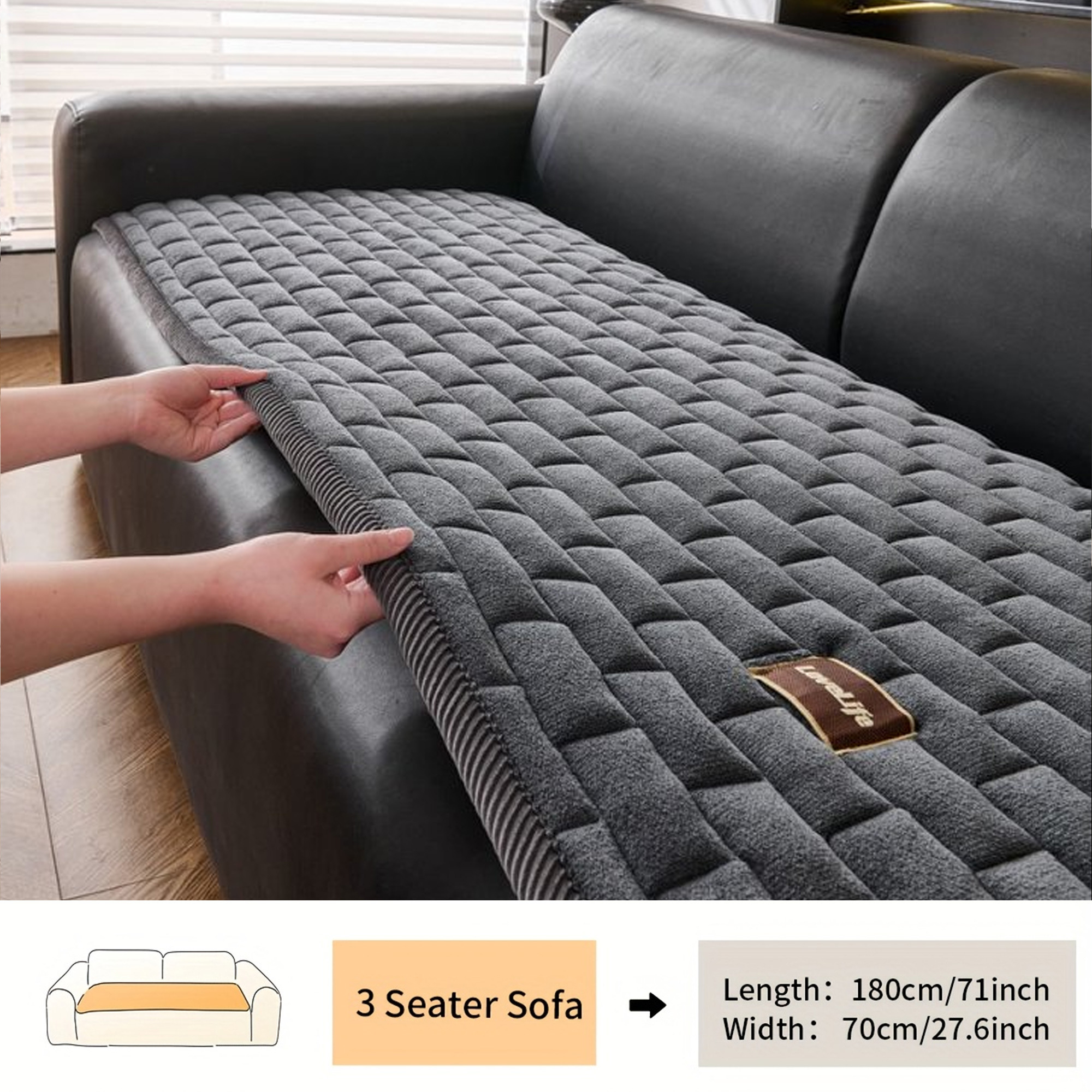 Image of 1pc Plush Sofa Cushion - Modern With Brick Texture, Soft Polyester Filling, Machine Washable, For , Light Gray/white/dark Gray/coffee Color, Universal Anti-slip Sofa Cushion For