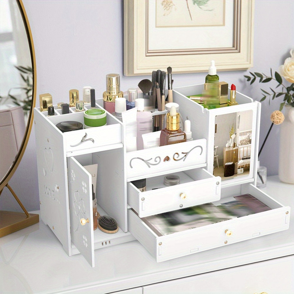 Image of Up Organizer Drawer Pvc Make-up Storage Jewelry Box + Mirror
