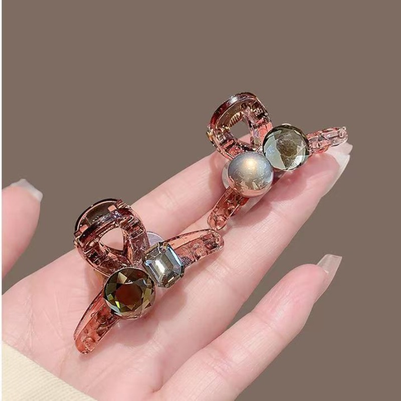 TEMU 2pcs Women's Exquisite Rhinestone Small Claw Clips - Hair Clips, Acrylic Updo Styling, Fashionable Hair Accessories, Textured Finish, For Trend