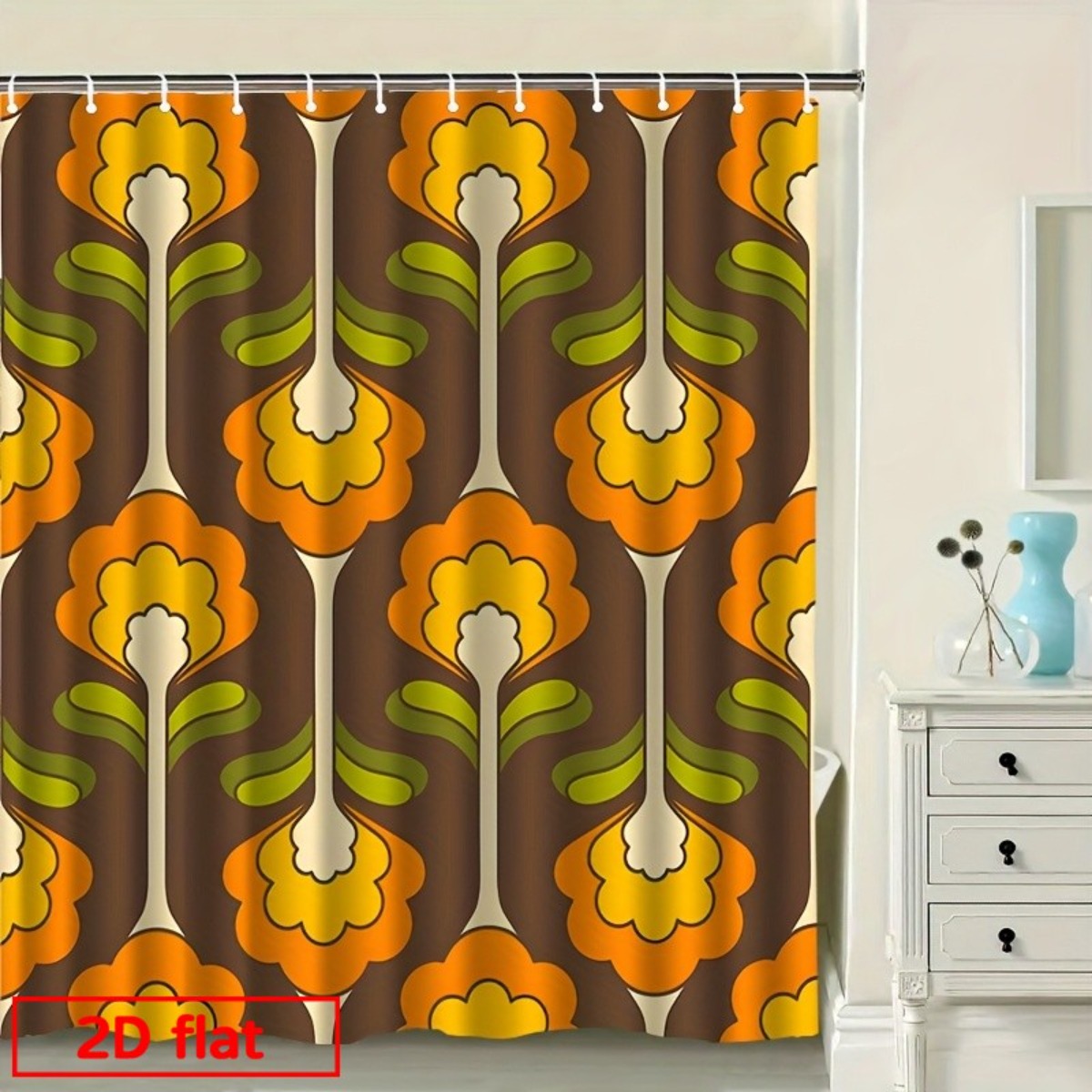 TEMU 2d Flat, 2d Flat Printing Shower Curtain, 1pcvintage Design Shower Curtain, Separation, Bathroom Essentials, Home Decor, 2d Flat