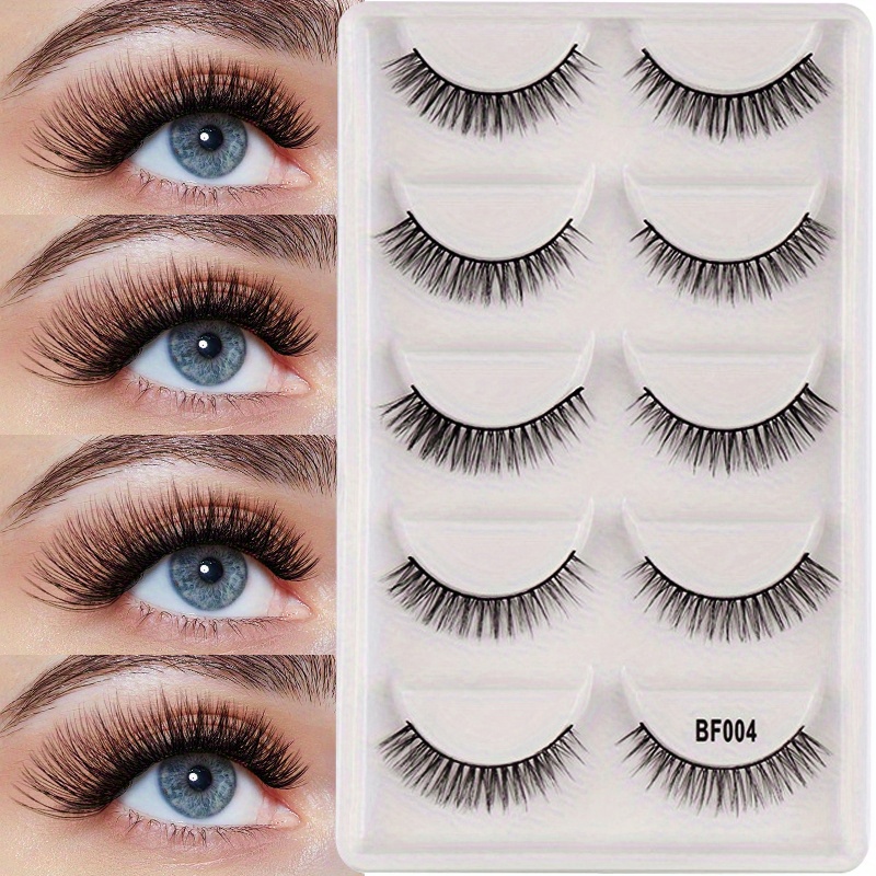 5 Pairs Natural Short False Eyelashes-thick Curly Reusable Synthetic Fiber Suitable For Beginners