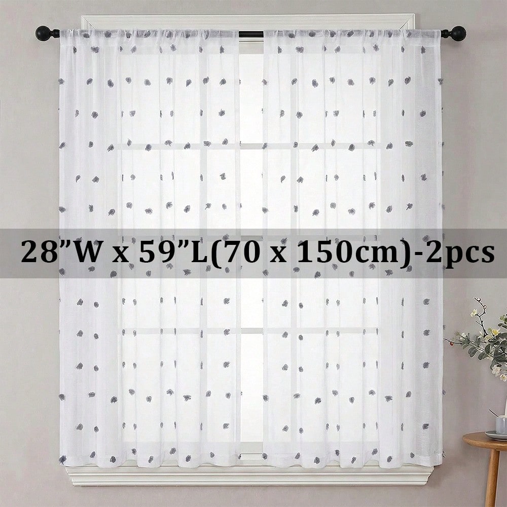 TEMU Ensemble de 2 rideaux transparents à avec pompons jacquard, ourlet à passant de tringle, légers et , jacquard 3D, filtration de naturelle, tissu