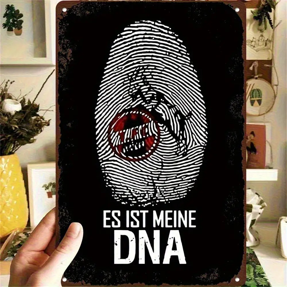 [2d Flat] 1pc Fc Iron Wall Art - German Dna Fingerprint Pattern & Team Logo, Black & Decor (30.48x20.32cm) For Men's Cave, Bar, Garage - Sports Fan Gift, Room Decor, Fan Cave Decoration, Highquality