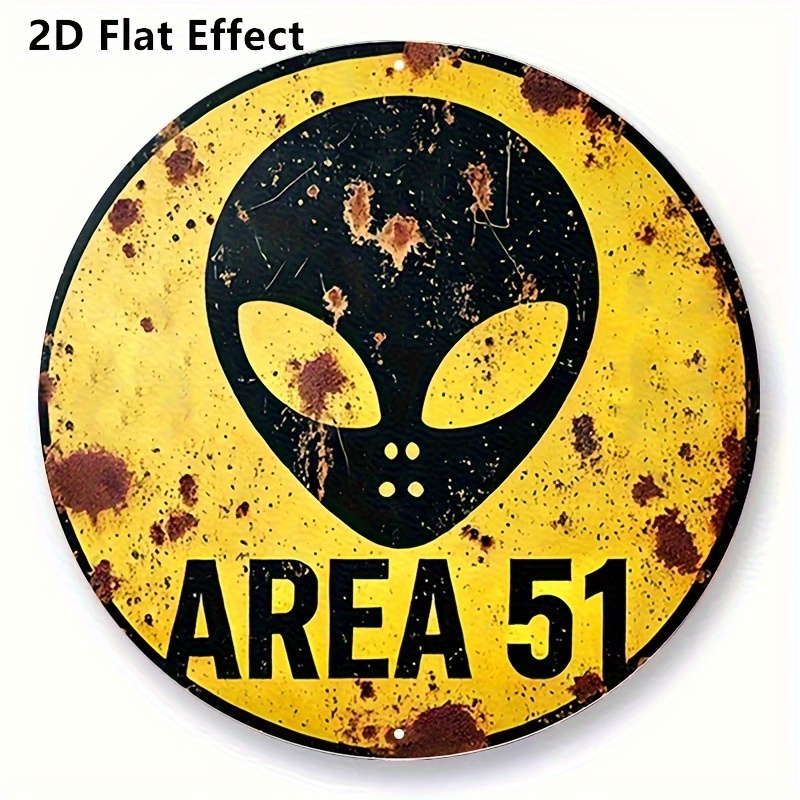 TEMU Retro Warning Sign - 51 Area Wooden Wall Decor, Classic Ufo Design, Yellow-black Distressed Effect, Ideal For Bars, Cafes, Gardens, And Themed