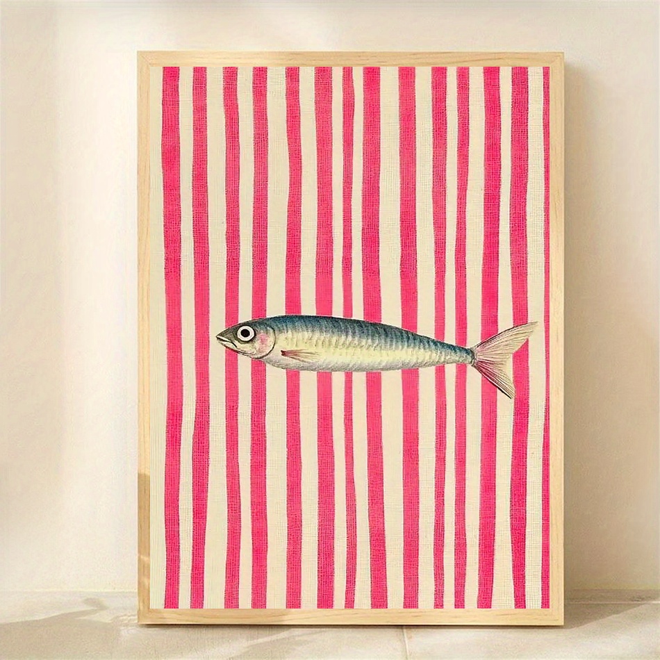 E-shop ., , 30x40 cm, Aquarellbild von Sardinien, Vintage Wandkunst, Meeresfrüchte- Fischillustration, Rotes Streifen-Kunstwerk, Einzigartige