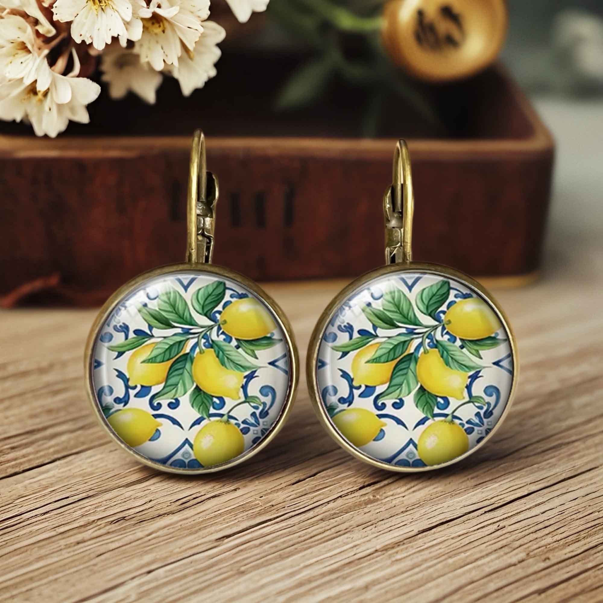 TEMU 1 Par de Aretes Vintage de Limón y , Diseño Estilo , Joyería Fresca de Limón, Regalo de y Aniversario