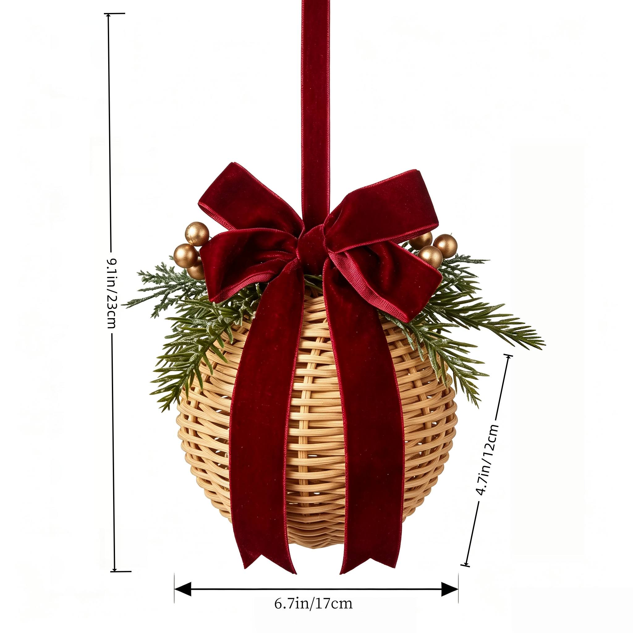 TEMU Christmas Bells Decor, Rattan Round Christmas Bells With Red Velvet Bows, Suitable For Christmas Trees, Fireplaces, And Holiday Decorations,
