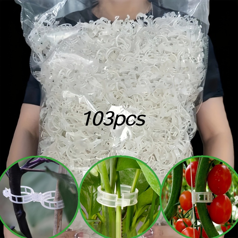 103pcs Plant Fixing Clips, Suitable For Home Vegetable Garden Vine Twisting Line, Pp Plastic Material Easy Design Reusable, Eggplant Tomato Pepper Grape Cucumber Support Rack