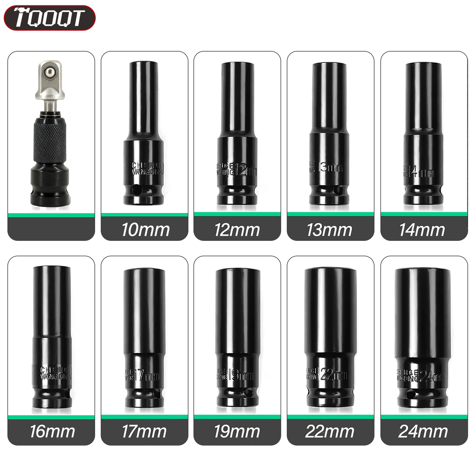 11pcs Deep Impact Socket Set, 1/2" Drive 6-Point