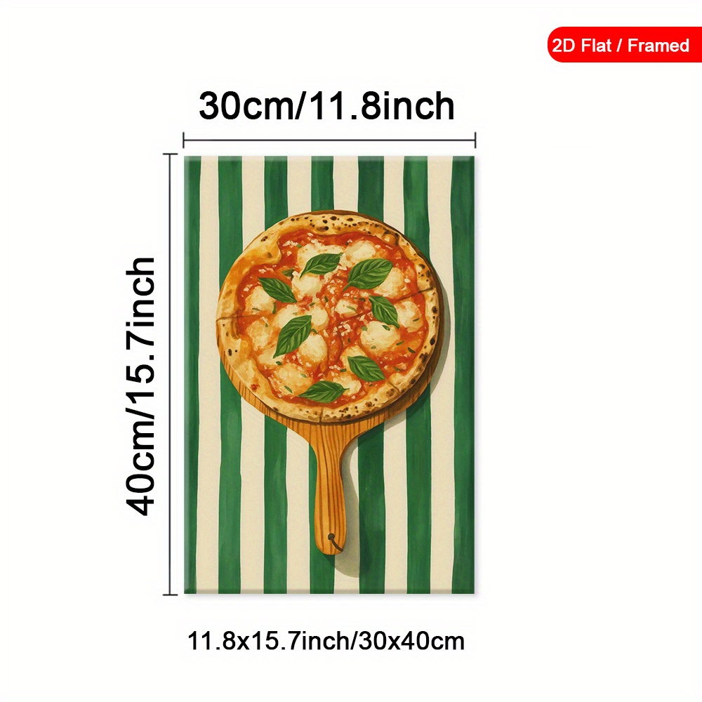 TEMU 2d Flat, 2d Flat, 1 Framed Artwork Featuring Fresh Basil, A Pizza Poster, , Italian Canvas For Wall Decoration, Modern Art Pieces, Striped