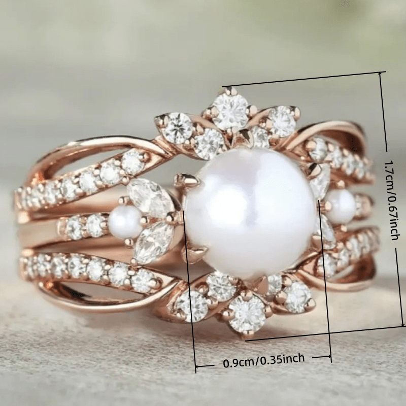 2pcs Blingbling Rose Synthetic Zirconia Flower Ring Set