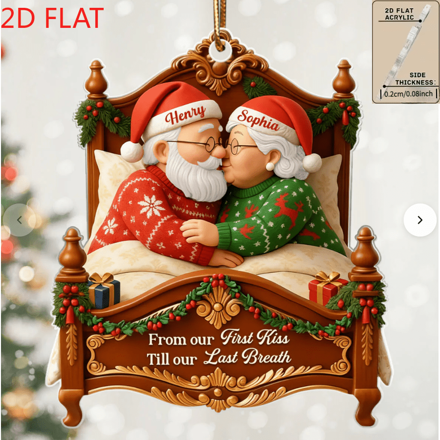 TEMU 2d Flat Personalized Elderly Couple Kissing Ornament - Customizable Name/date - Retro Style Unisex Gift, Ideal For Wedding Anniversary, Acrylic