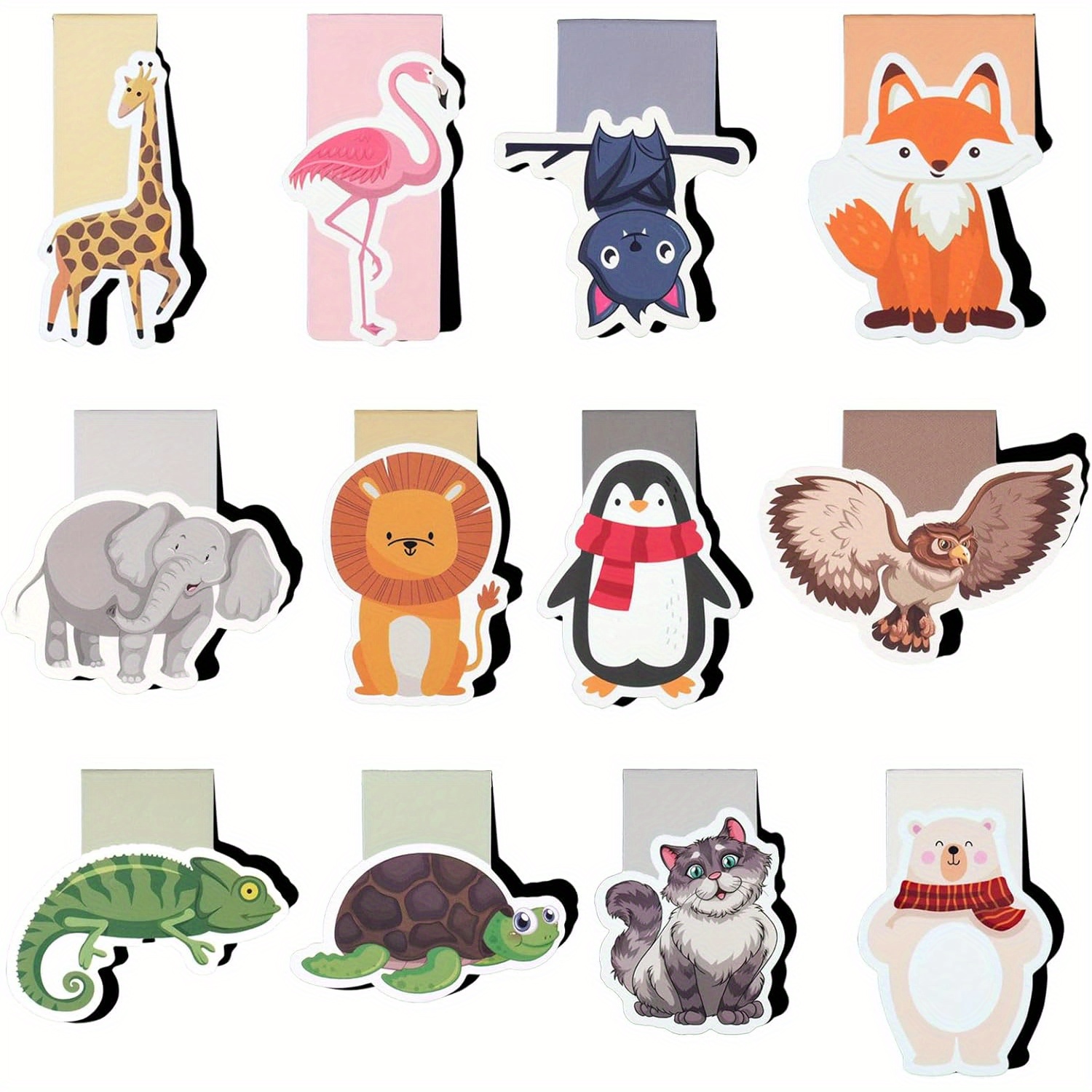 TEMU 12 piezas de pegatinas de marcadores magnéticos de animales - , Flamenco, , Zorro, Elefante, León, Panda, Águila, , , Gato, Oso - Magnetas de