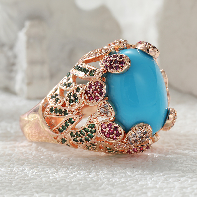Ladies' Luxury Oval Synthetic Turquoise Ring, Vintage Style