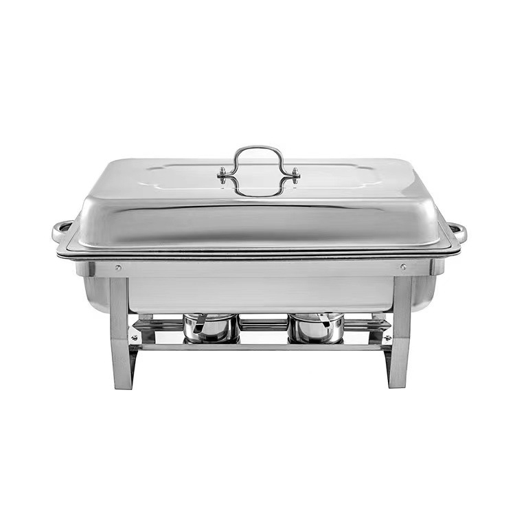 1 2pcs 8qt stainless steel chafing dish set rectangular buffet warmer with foldable stand   full half pans for weddings parties banquets catering events details 3