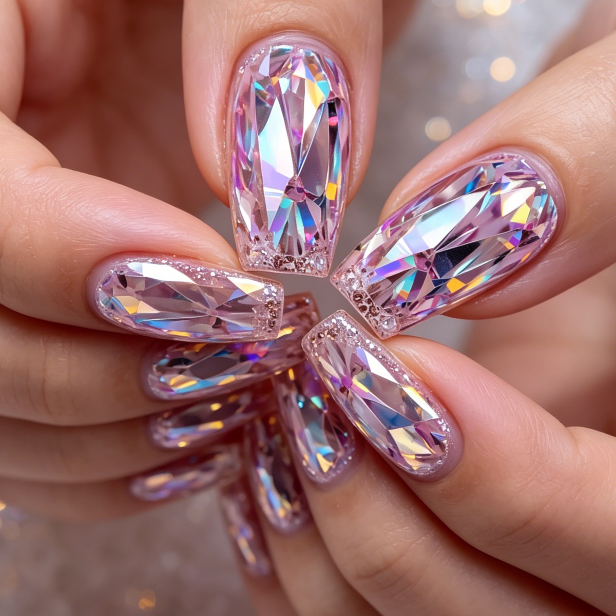 TEMU 24 faux ongles carrés longs à pression, base transparente avec irisées, ongles artificiels pour femme, amovibles et réutilisables