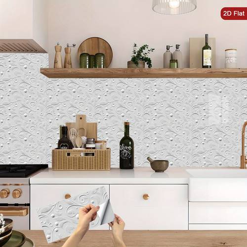 imagem do item azulejos autoadesivos impermeáveis, disponíveis em packs de 12, 24 ou 50, com um design floral . azulejos falsos autoadesivos são perfeitos para revestimentos de cozinha e para realçar paredes de em casa