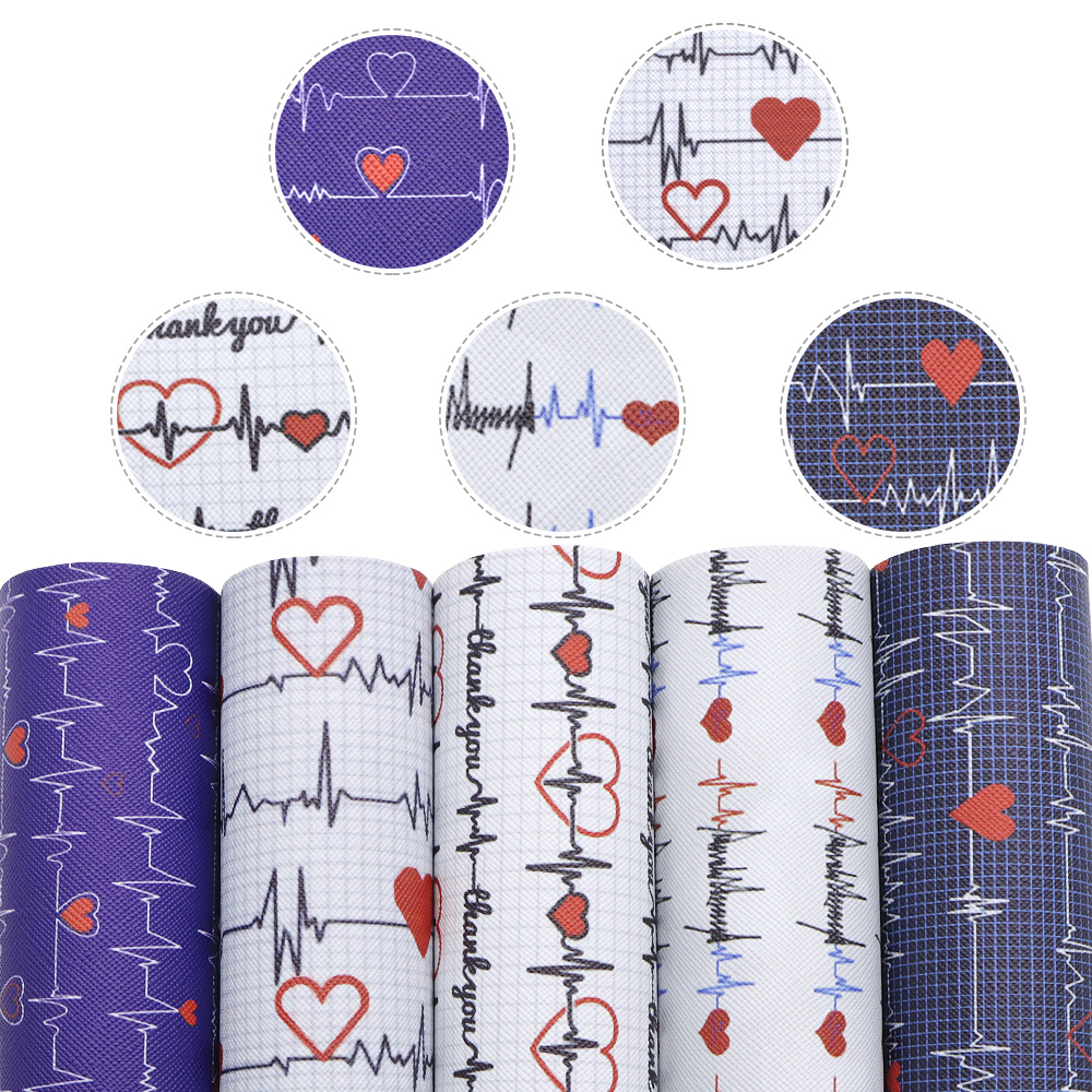 TEMU Fogli di Pelle PVC 5 Pezzi Compatibili per Fai-da-te - Stampa Cuore e Cardiaco per San Valentino 7.87x12.99 Pollici Tessuto in Pelle per