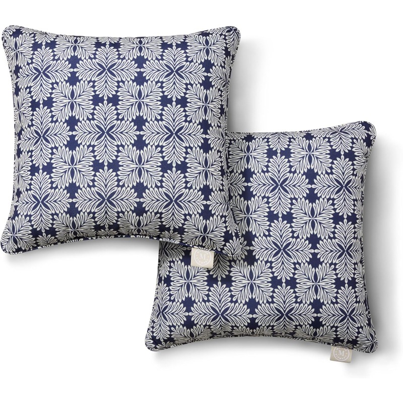 Set of 2 Decorative Pillows for Indoor And Outdoor Use, Featuring a Modern Navy Blue Design That Is UV Fade Resistant And Water Repellent, Measuring 18X18 Inches
