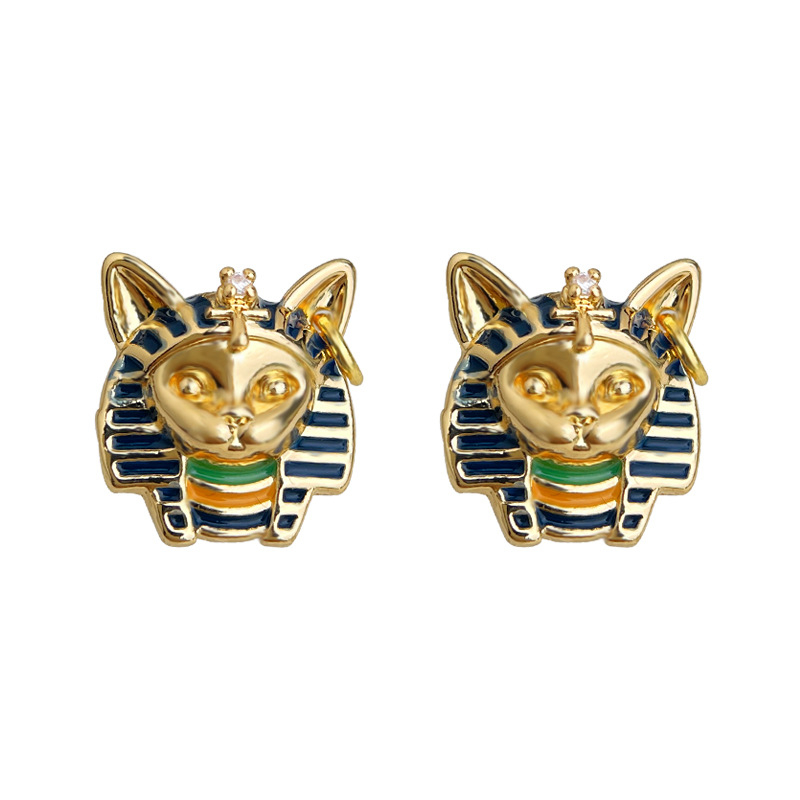Women's Egyptian Cat Pharaoh Enamel Drip Glaze Painted Earrings