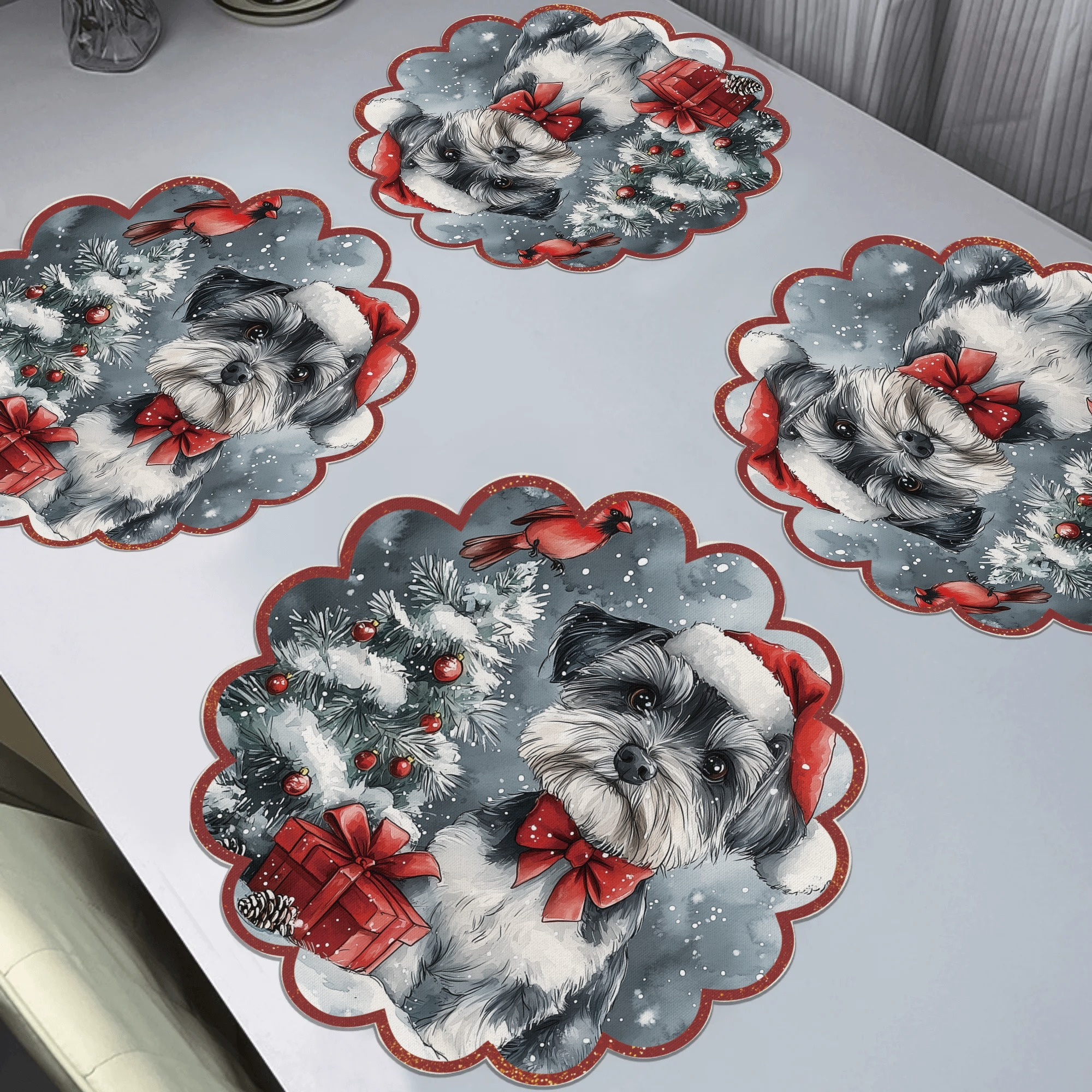 

4pcs Polyester Placemats Schnauzer & , , , , For Christmas & Dining Decor - 15