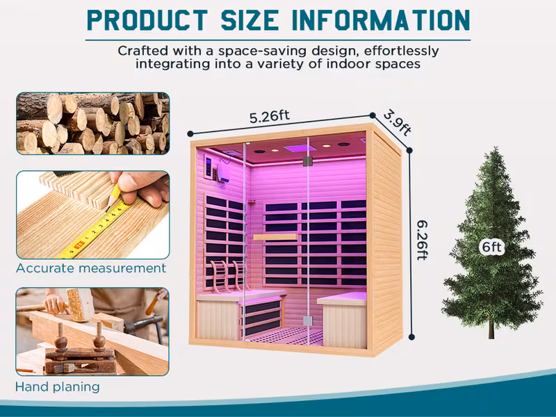 4 person 2145w wood indoor spa with warmer 7 ambient light strips 63 2 x47 2 x75 2 Product details 5