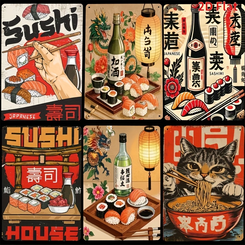 TEMU 2d Flat, 6pcs Japanese Sushi & Wall Decor - Wood Signs Suitable For Kitchens, Bars, Restaurants - Vintage Japanese For Decoration, Gift For ,