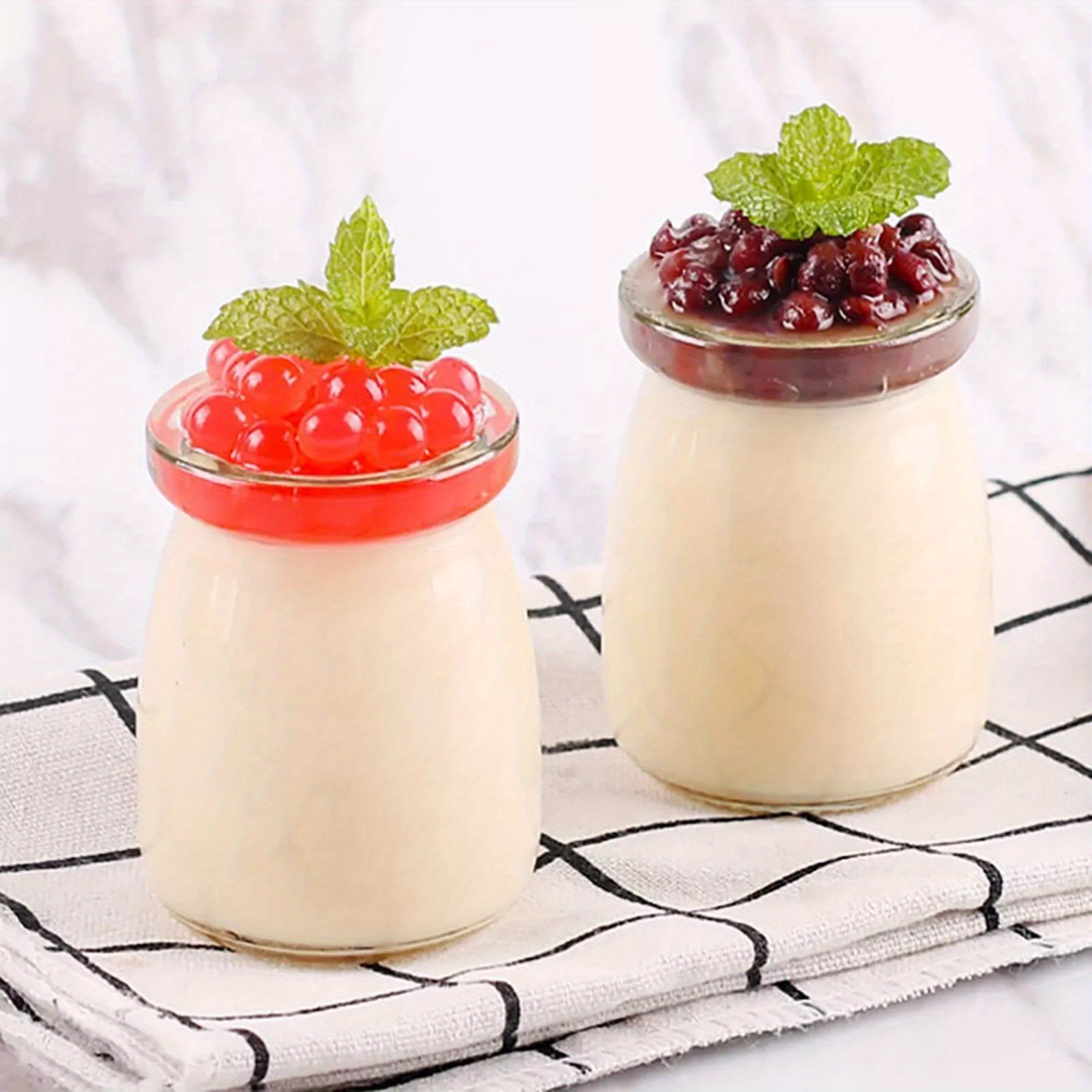 TEMU 12pcs Yogurt Pudding Jars Bottles With Plastic Lids Ideal For Jam, Honey, Wedding Favors, Shower Favors, Foods