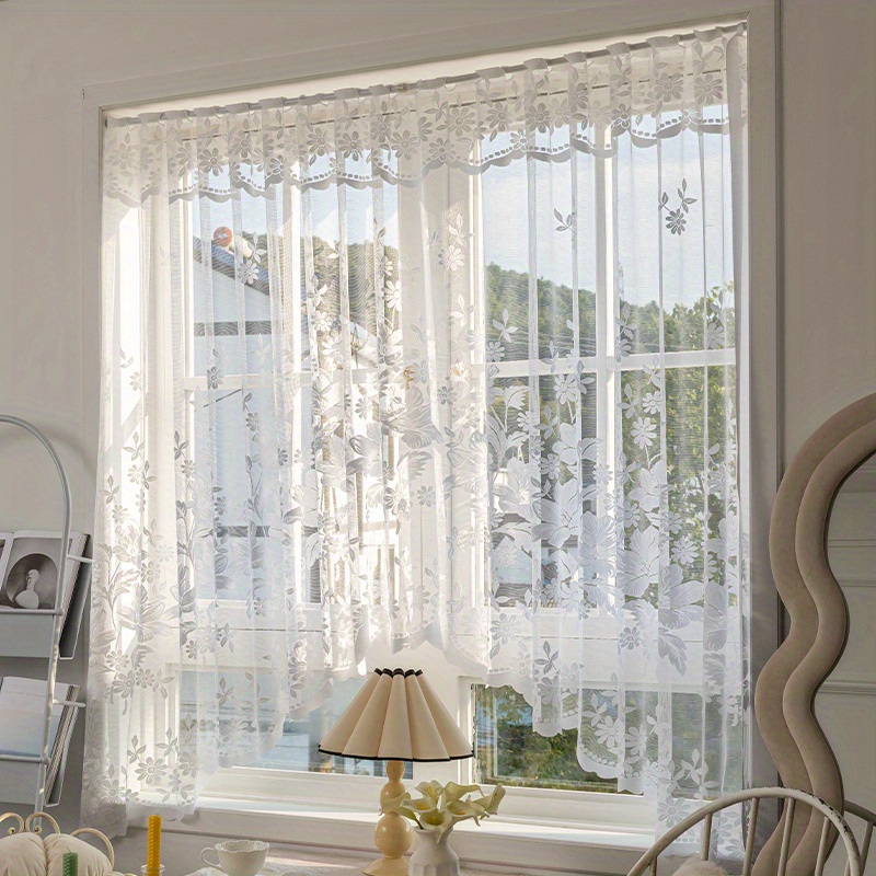 E-shop Französischer Stil Verzierte Dreieckige Spitzen Vorhangscheibe, Transparente Vorhänge, Halbvorhänge, Küchen, Schlafzimmertürvorhänge,