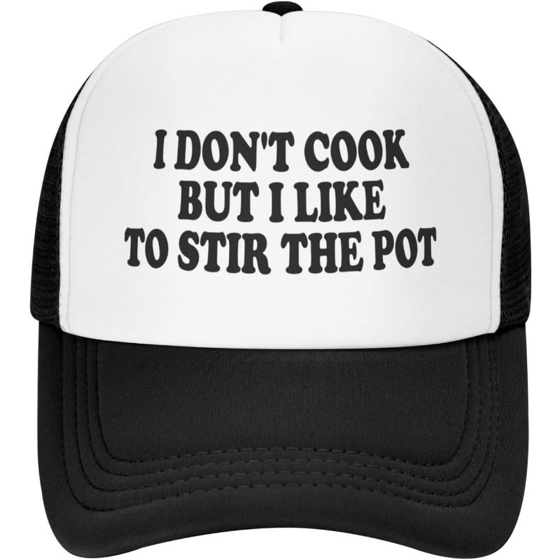 

1pc " Cook But I Like To " Humorous Trucker Hat - Vintage-inspired Baseball Cap For , Casual Polyester, Black & White