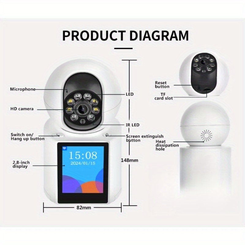 camera de securitate pentru exterior cu rezolutie hd 1080p de 2mp, cu audio bidirectional, vedere panoramică de 360°, detectare de   si audio bidirectional - autoadeziva, alimentata   usb pentru monitorizarea  ,   persoanelor in varsta si a bebelusilor, camere de securitate pentru casa, dispozitiv de ajutor pentru persoanele in varsta, design compact, inregistrare de   rezolutie detalii 3
