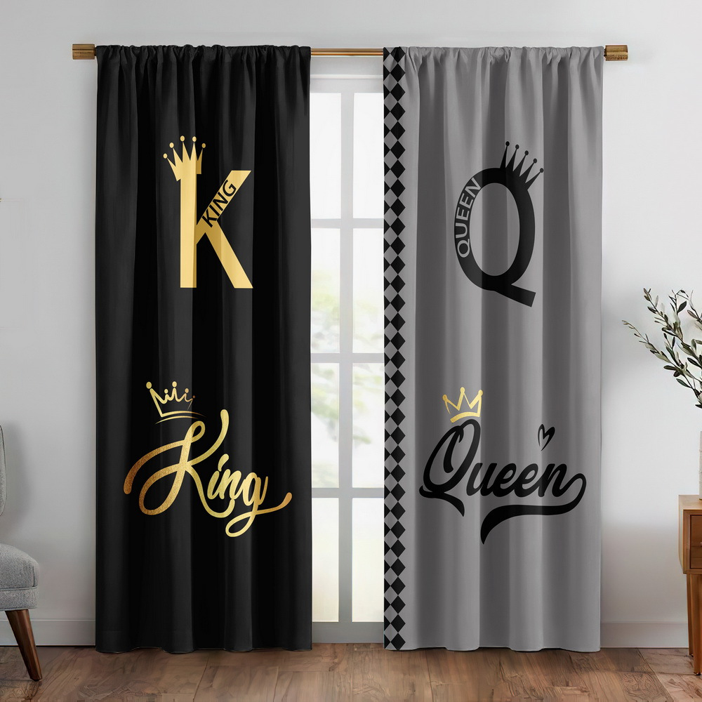 TEMU 2pcs Tissus de rideaux, Rideaux occultants isolants pour chambre à coucher, Impression de lettres, Produits de fenêtre de moderne, Polyester