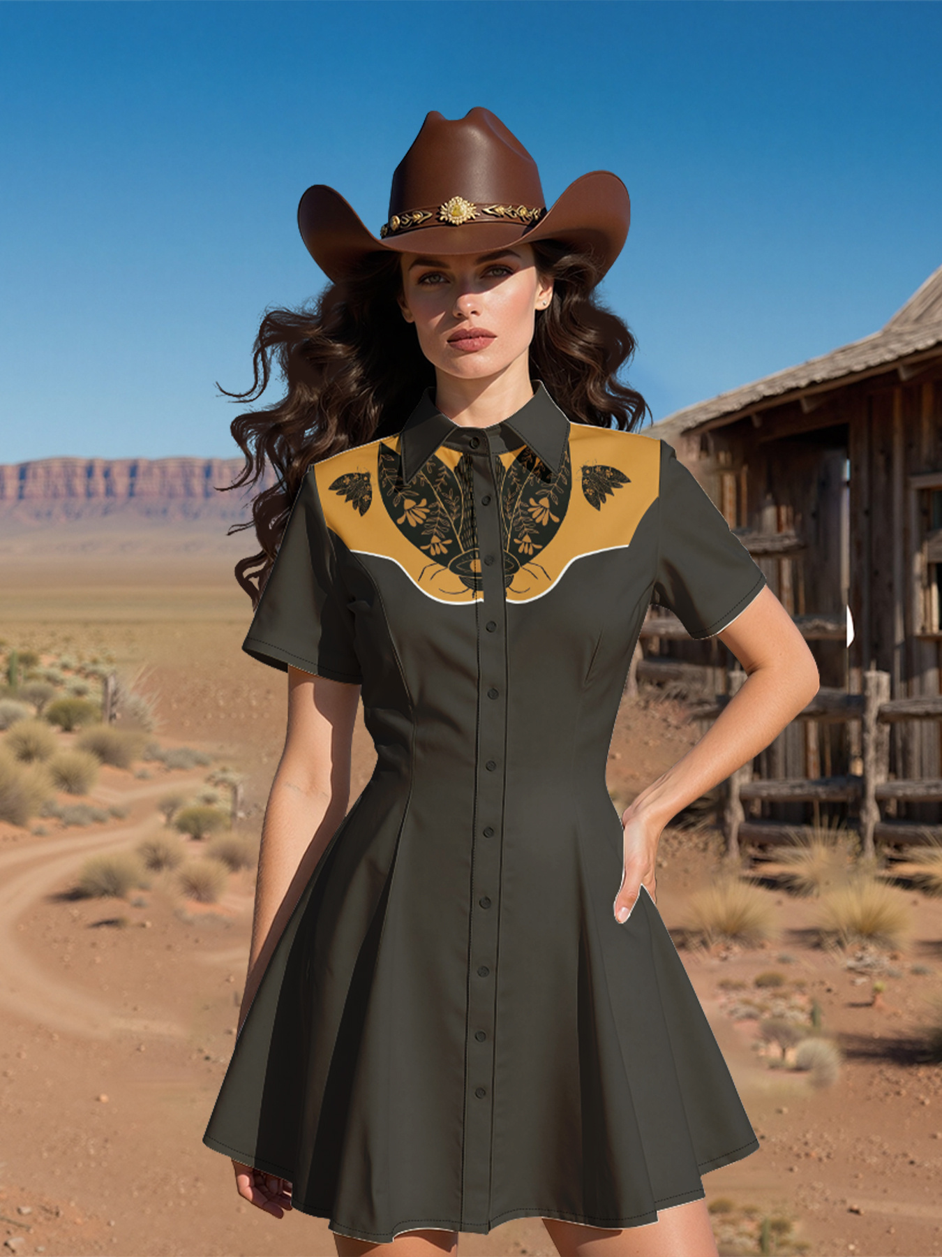 plus size, women's western cowgirl dress - v-neck short sleeve casual outfit,  machine washable everyday & western party dress for women - women' clothing  - Temu